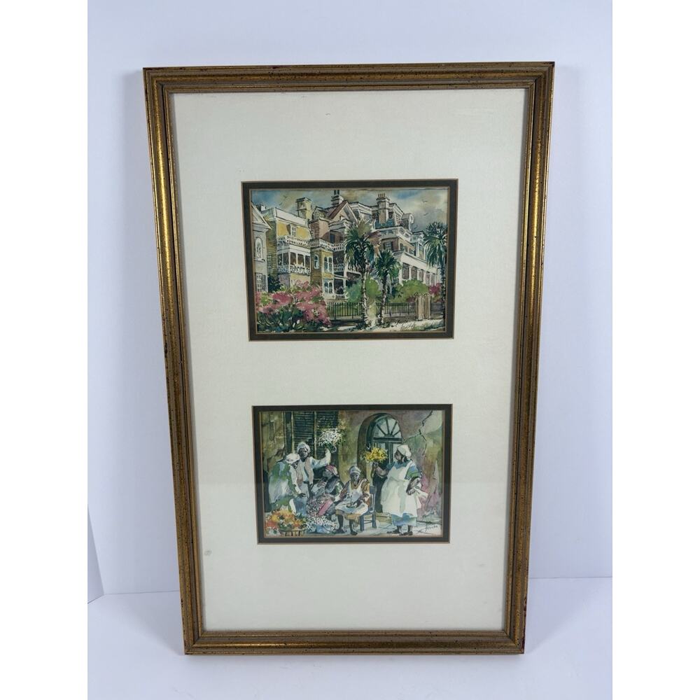 Vintage Fouche Double Matted Framed Watercolor Print Wall Art 21x13